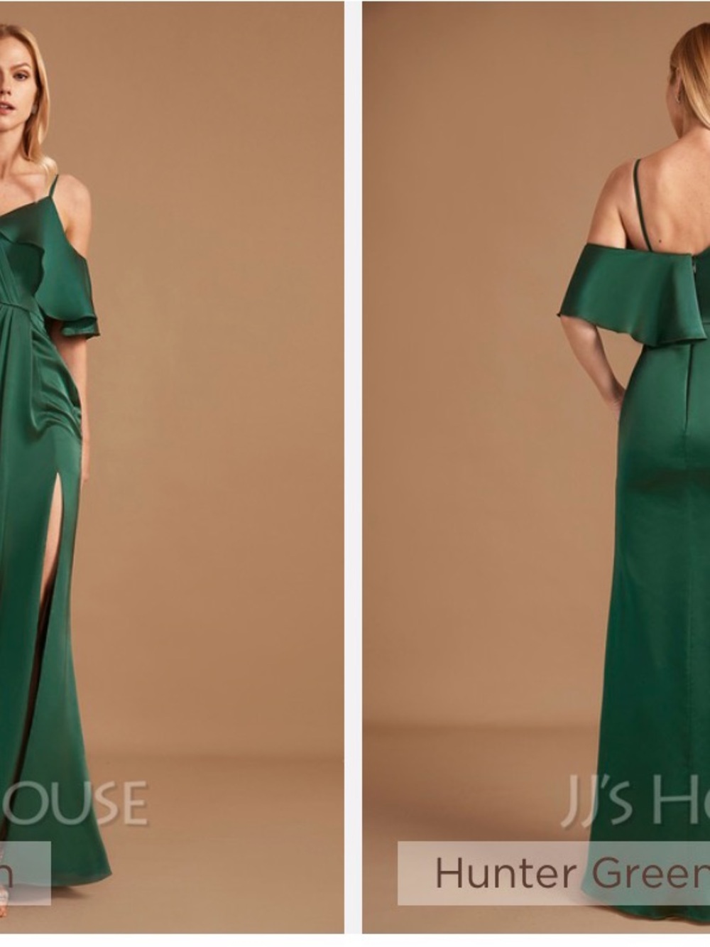 JJs House Hunter Green Cold-Shoulder Maxi Gown